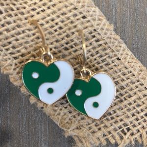 Green Y2K Yin Yang Heart Earrings